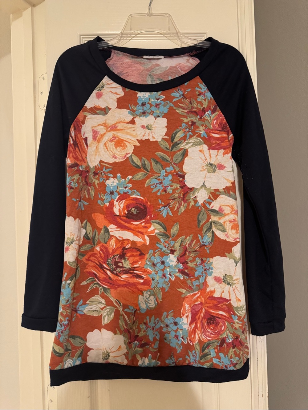 12 PM By Mon Ami Floral Top in Rust, Cream and Navy